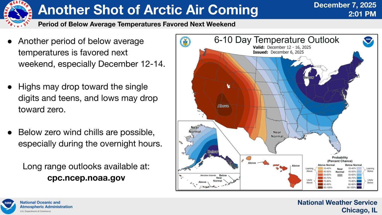 A look at the cold weather coming to northern Illinois December 12-14