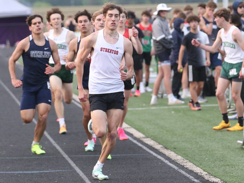 Streator's Kody Danko wins the 800 meter run during the Class 2A track sectional meet on Wednesday, May 17, 2023 at Geneseo High School.