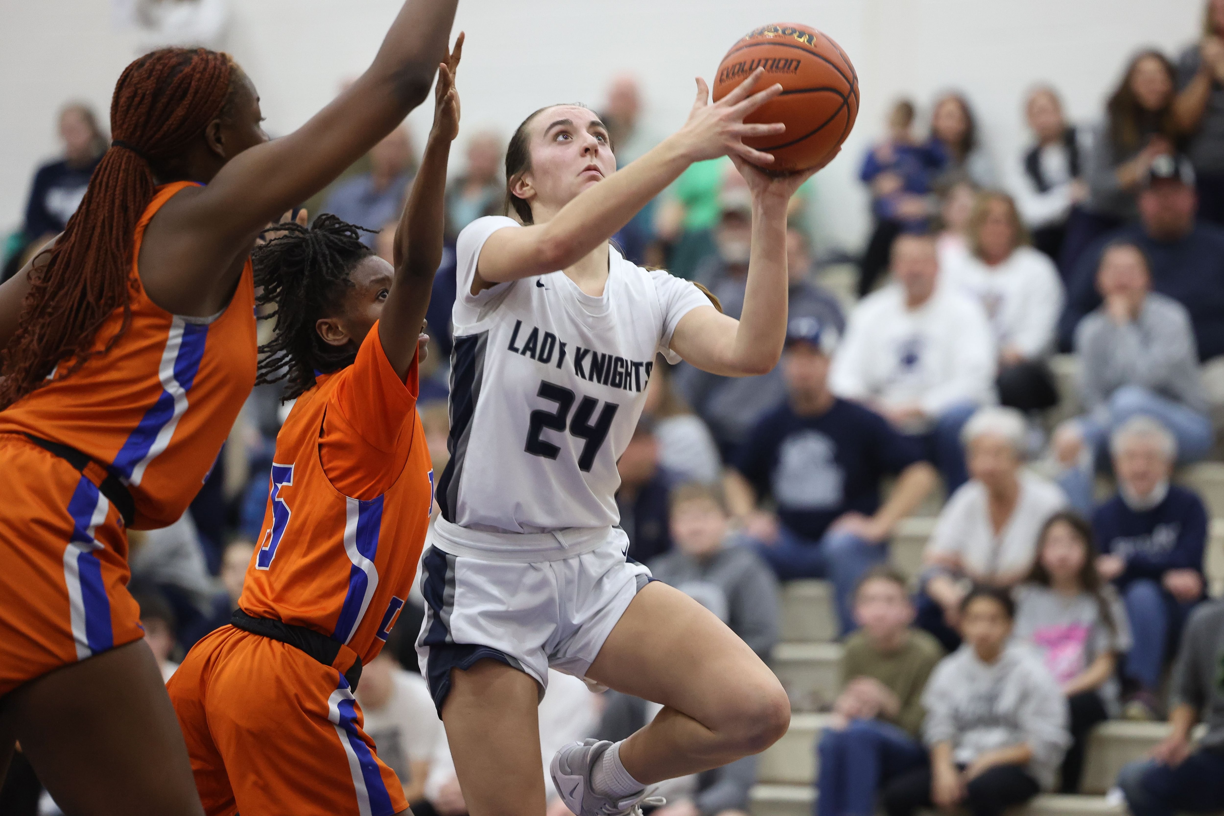 Fieldcrest’s Ashlyn May gets the basket against Butler in the Class 2A Peotone Supersectional.