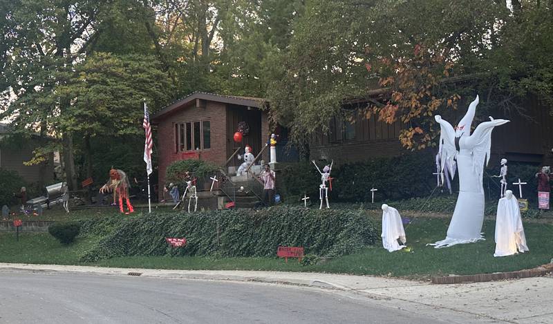 A view of Halloween decorations in the 20 block of Center Pl on Monday, Oct. 27, 2025 in Peru.