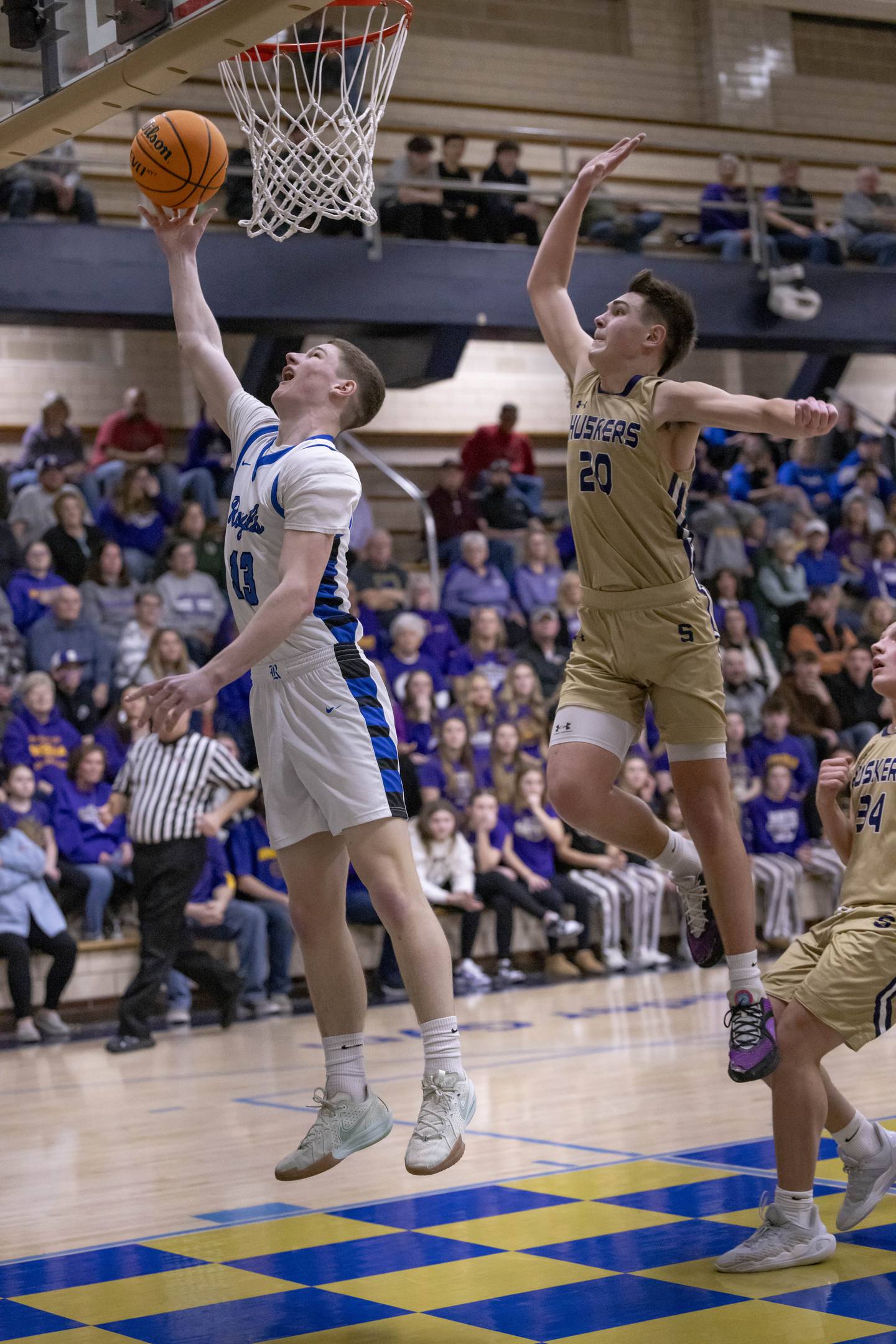 Jacob Orin of Hinckley-Big Rock makes a layup against Serena during the Class 1A Regional Championship game on February 28, 2025 at Bader Gym.