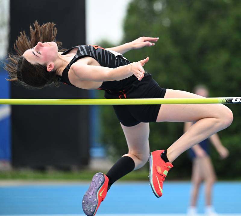 Crystal Lake Central’s Ryleigh Mazzacano competes in high jump during the Class 3A girls track and field state meet at Eastern Illinois University on Saturday, May 23, 2026 in Charleston.
