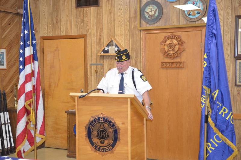 Nelson Vasquez speaks Sunday at the Sterling American Legion Post about the attacks on Pearl Harbor.