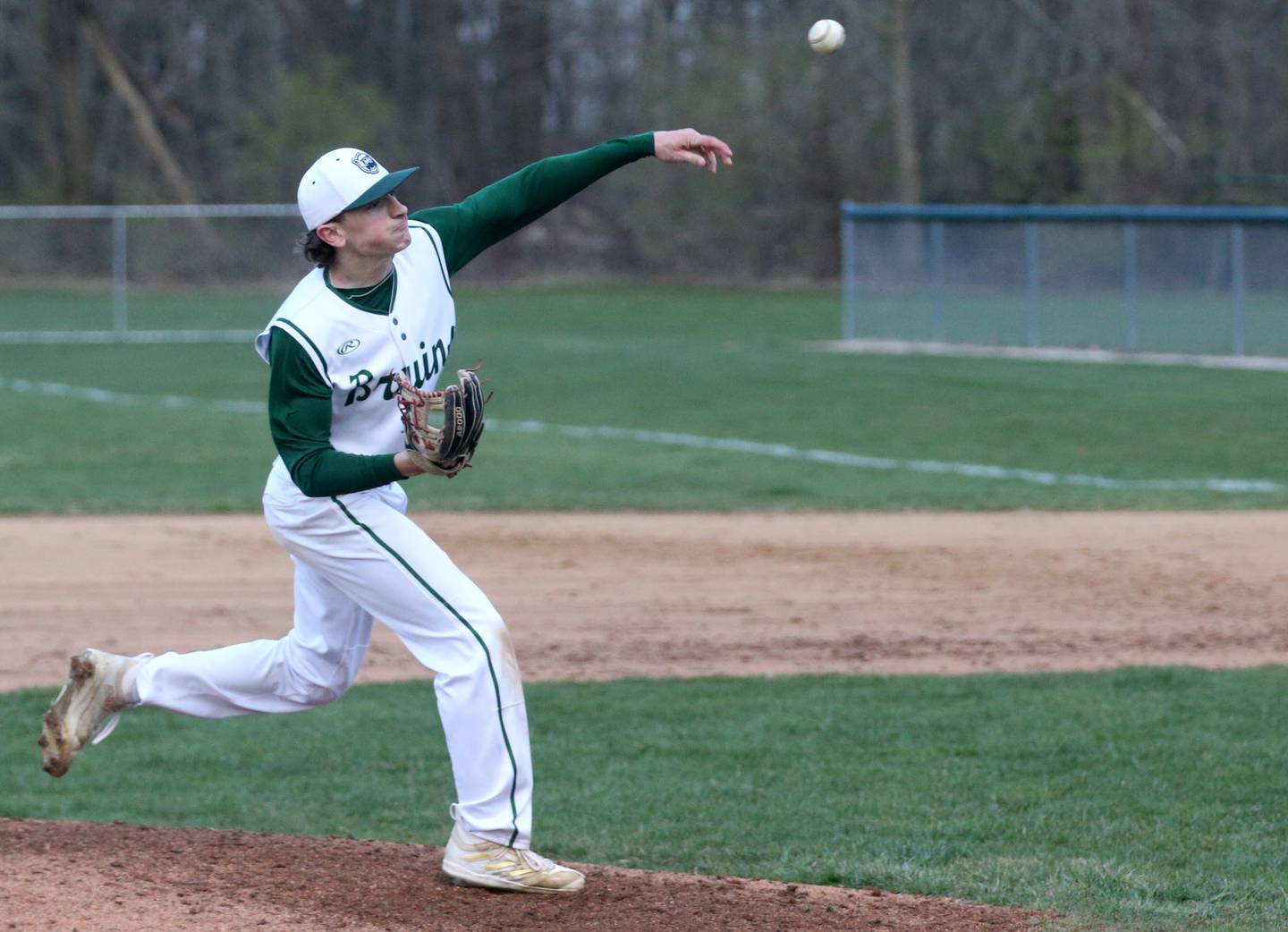 St. Bede's Gino Ferrari lets go of a pitch against Indian Creek on Thursday, March 28, 2024 at St. Bede Academy.