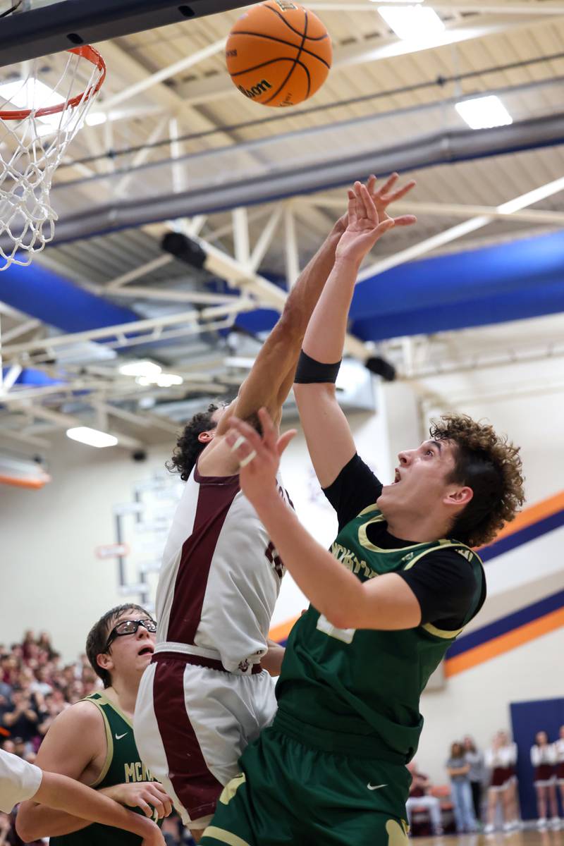 Bishop McNamara's Karter Krutsinger draws a foul during the Fightin' Irish's 77-70 loss to Tolono Unity in the IHSA Class 2A Pontiac Supersectional on Monday, March 9, 2026.
