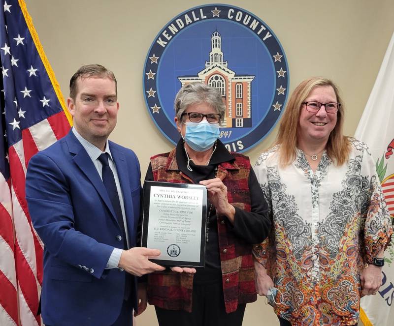 Pictured from left are Scott R. Gryder, Kendall Coutny Board chairman; Cindy Worsley, retired FVCS executive director; and Suzanne Kinsey, FVCS executive director.