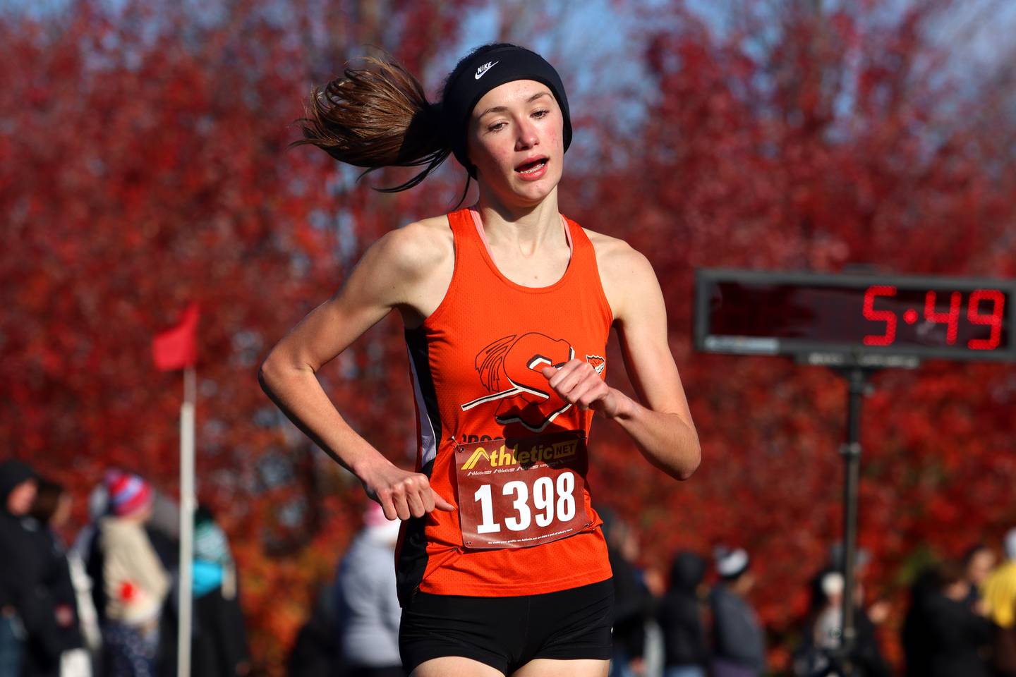 Sandwich’s Sundara Weber runs during a girls Class 2A Sectional Cross Country Meet at Emricson Park in Woodstock Saturday.