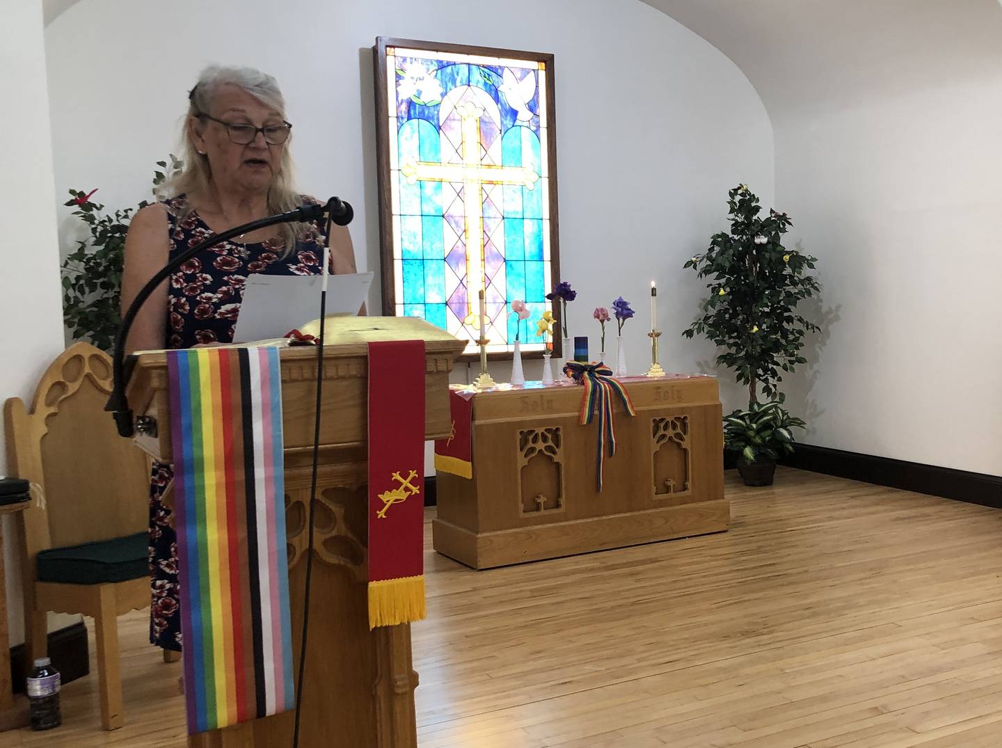 Norita Farrell reads the liturgy on Sunday, June 8, 2025, at the Hebron United Methodist Church during its fifth annual Pride Sunday, held in conjunction with Pentecost Sunday.