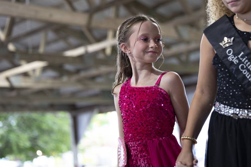 Kenzlee Brown, 8, competes in the Little Miss Ogle County pageant, Thursday, July 30, 2025, at the Ogle County Fairgrounds.