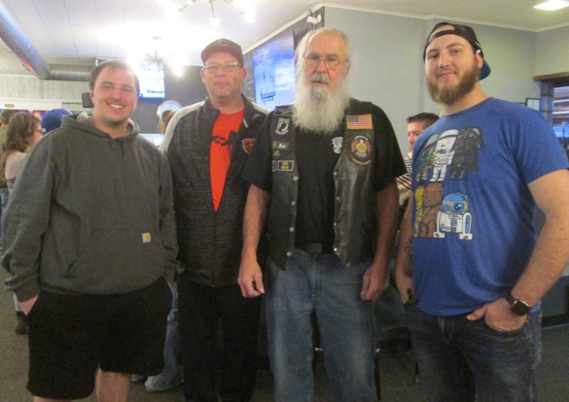 Pictured are second place winners (tie) Jaylen Dion and Philip Schmidt, American Legion Riders Post #181 Director Bob Lawrence,  and first place winner Charlie Waller from the ALR's Bowl for Vets event held Jan. 28.