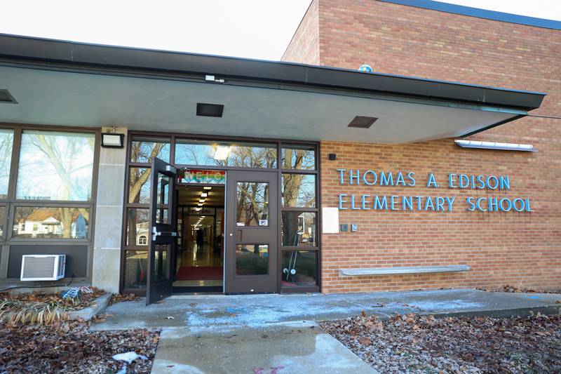 A teacher walks the halls while packing up classrooms at Thomas A. Edison Primary School in Kankakee on Jan. 7, 2026, following the school's emergency closure by Kankakee School District 111.