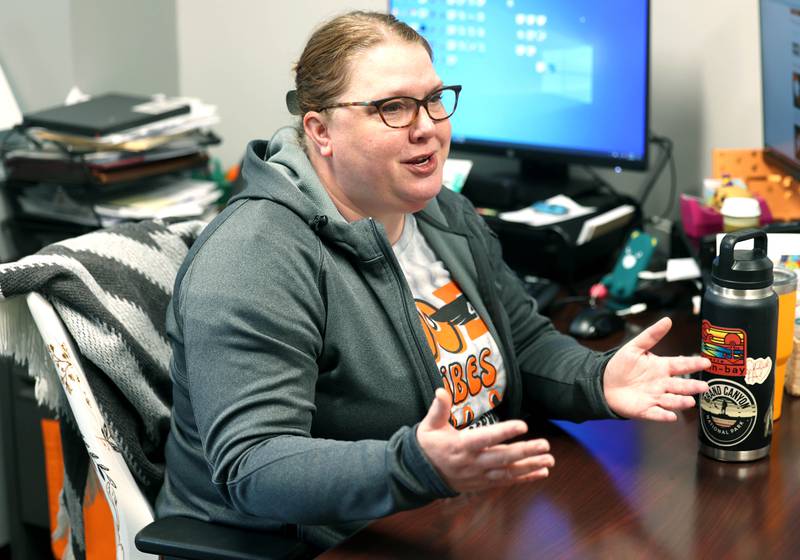 Lisa Becker, assistant director of student services for DeKalb schools, talks Friday, April 5, 2024, about the use of artificial intelligence as it pertains to special education. Becker recently presented on the subject during a teachers institute day.