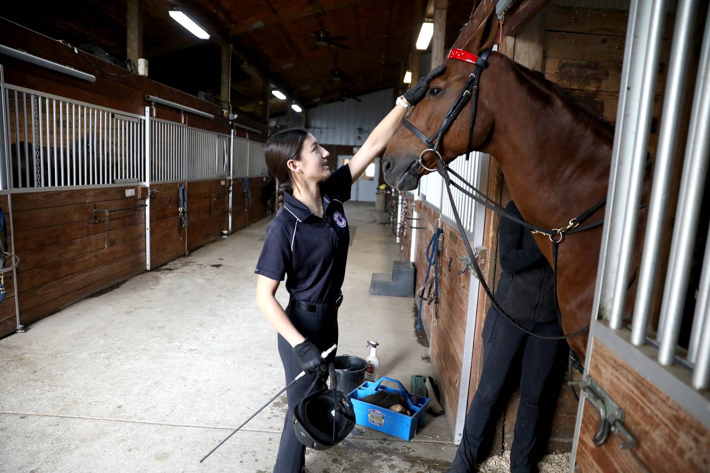 St. Charles North student Alyssa Watanapongse works with her horse, Tahlia, at Meadow Brook Stables in Maple Park. Watanapongse is a saddleseat rider and recently won ribbons in the Monarch National Championship Horse Shoe in Springfield.