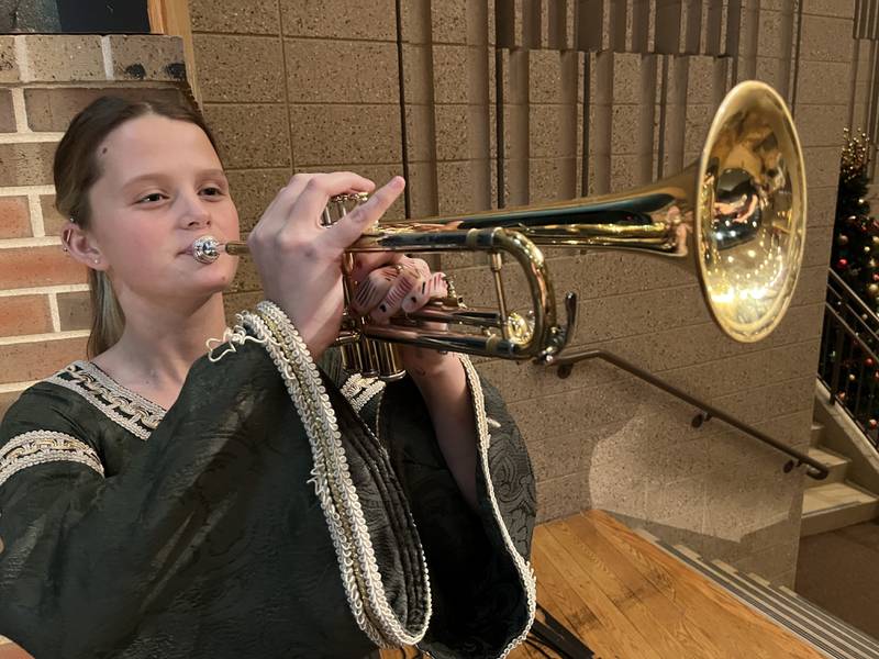 The royal trumpeter of the Coal City High School Madrigals is Olivia Vota. Olivia will join the jester on stage to introduce the royal court at this weekend’s Madrigal concert, performance and reception.