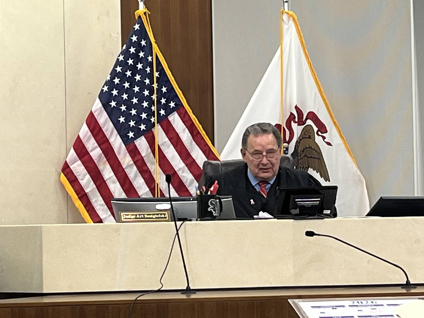 Will County Judge Art Smigielski presiding over the first-degree murder case against Gilbert Bernal, 82, on Wednesday, Jan. 28, 2025, at the Will County Courthouse in Joliet.