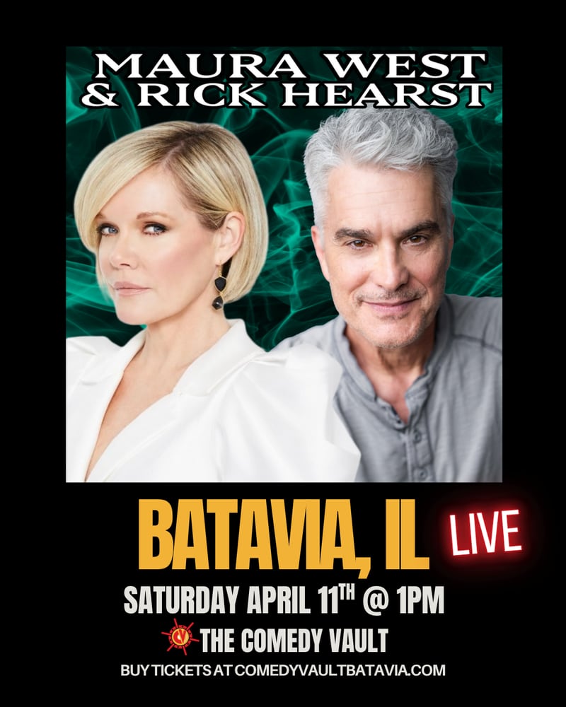 Join “General Hospital” stars Maura West (Ava Jerome) and Rick Hearst (Ric Lansing) live on April 11 at The Comedy Vault in Batavia.