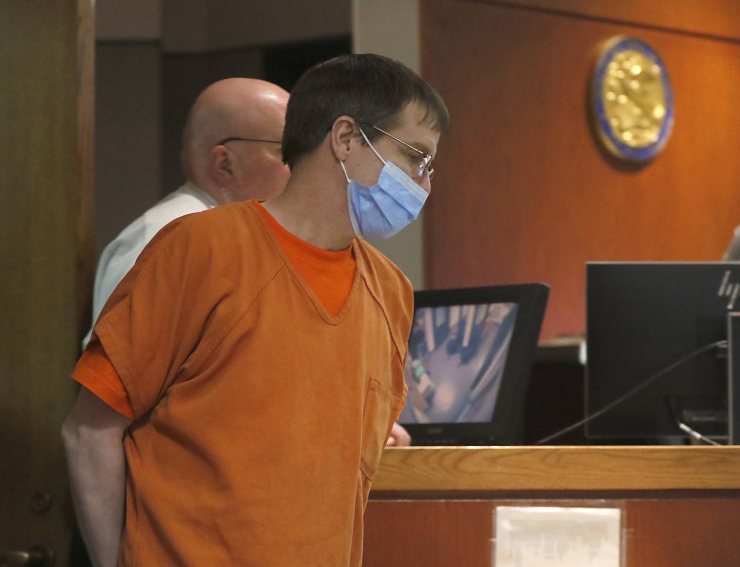 William P. Linke enters the court room for his hearing Thursday, April 14, 2022, before Judge Robert Wilbrandt at the McHenry County Michael J. Sullivan Judicial Center in Woodstock. Linke was one of three people charged in the March 2020 murder of Robert Krikie Jr., a homeless man whose body was found floating in the water at Three Oaks Recreation Area in Crystal Lake.