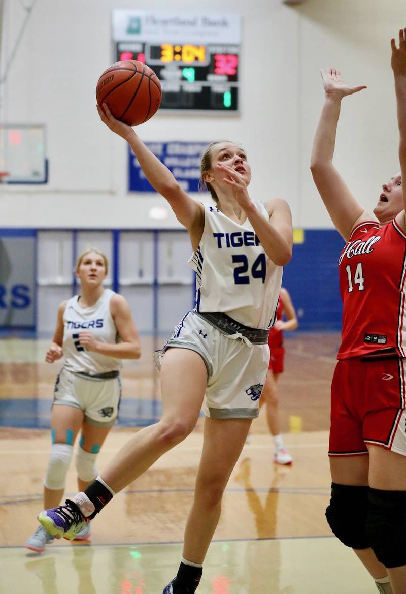 Princeton's Keighley Davis shoots in the fourth quarter against Hall's Ella Sterling Thursday at Prouty Gym. The Tigresses won 57-38.