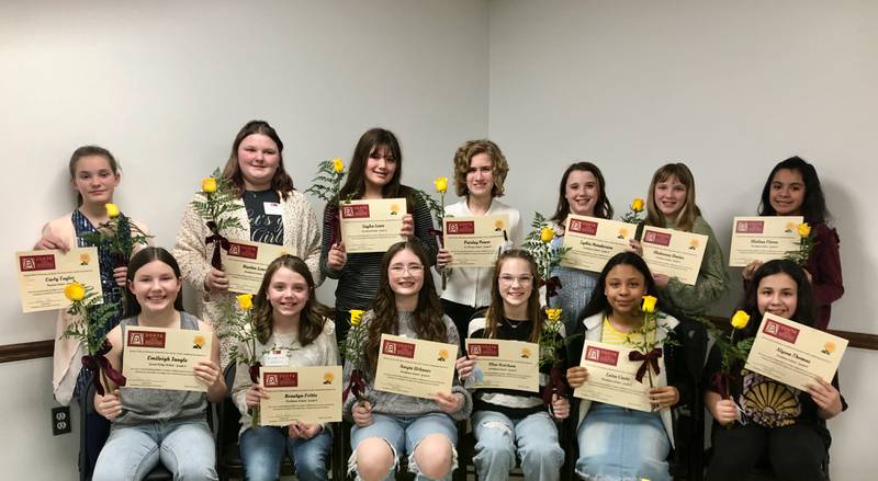 Sixth grade girls honored included (first row, from left) Emileigh Jaegle, Grand Ridge School; Braelyn Fritts, Amyia Urbanec, Mae Ketcham, Luisa Cueto and Alyssa Thomas, all of Northlawn School. (second, from left) Carly Taylor (Ransom School); Harlee Lovrant and Jaylin Lowe, both of Woodland School; Paisley Pence, St. Michael School; Lydia Henderson, Makenna Davies and Melina Flores, all of Northlawn School.