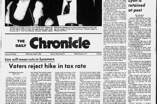 Historical covers for April 3: ‘Red’ wins eighth term in Sycamore