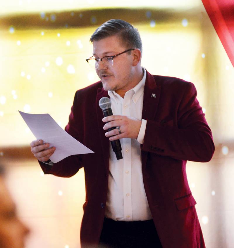 Oregon Area Chamber of Commerce Executive Director Chance Munroe addresses the crowd at the annual dinner on Thursday, Aug. 15, 2024. The event was held at the River's Edge Experience, 103 S. First St., Oregon.
