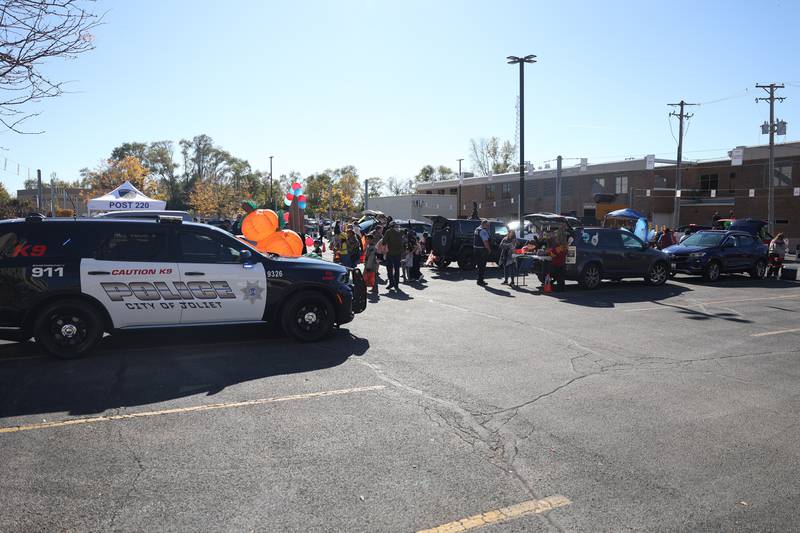 Decorated vehicles fill the Joliet Police Department parking lot at the Joliet Police Department Trunk-Or-Treat event on Saturday, Oct. 26, 2024 in Joliet.