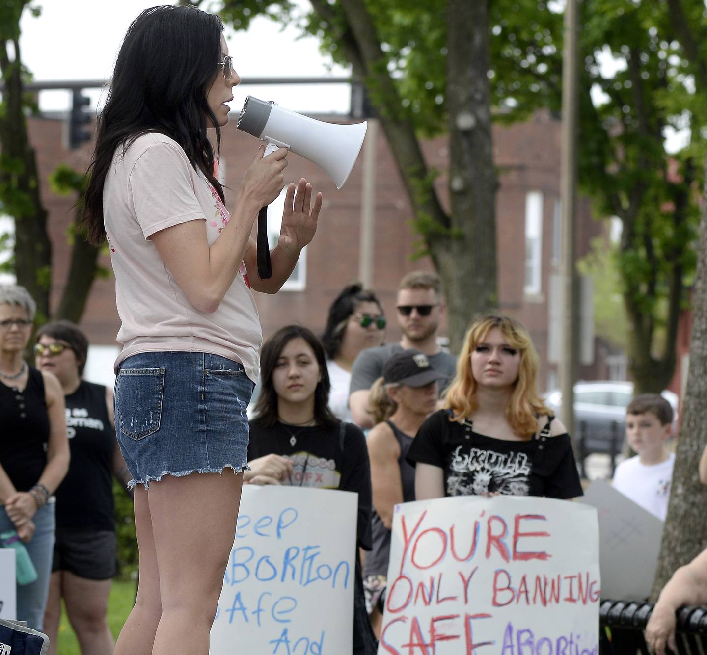Stand with Planned Parenthood Ottawa organizer Nicole O'Shea addresses those who attended the protest Wednesday, May 11, 2022, at Washington Square in Ottawa. Protestors advocated for pro-choice on abortion.