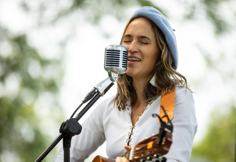 Musician Annalee Hooson of Campton Hills performs during the Voyage en France Fest at Cantigny in Wheaton on Sunday, July 16, 2023.