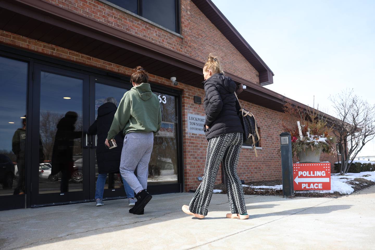 Residents enter the Lockport Township building to vote on Tuesday, March 17, 2026 in Lockport.