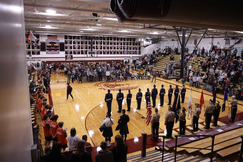 Over a 100 veterans are honored at the Lockport Township High School 10th Annual Veterans Night Celebration before the game between Lincoln-Way West and Lockport on Friday, Dec. 6, 2024.