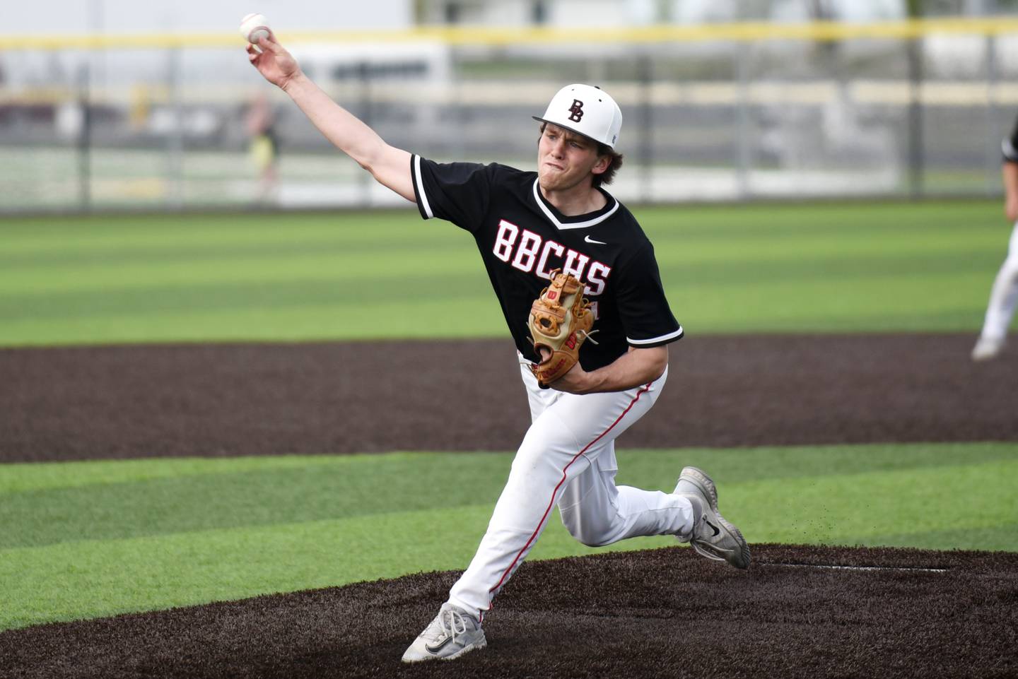 Bradley-Bourbonnais' Andrew Kubal throws a pitch during a game at Herscher Friday, April 24, 2026.