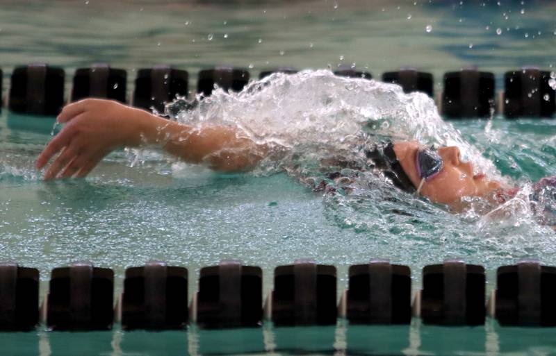 Huntley’s Greta Young competes in the 200-yard IM during the Fox Valley Conference Championship Meet at Woodstock North High School on Saturday, Nov. 2, 2024 in Woodstock .