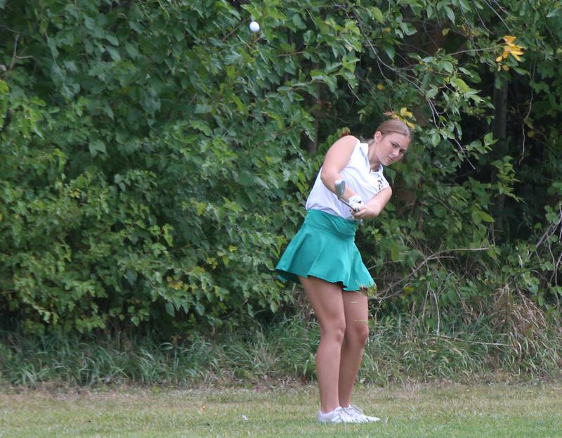 Coal City's Kylee Kennell hits onto the green during the Illinois Central Golf Meet on Monday, Sept. 18, 2023 at Wolf Creek Golf Course in Pontiac.