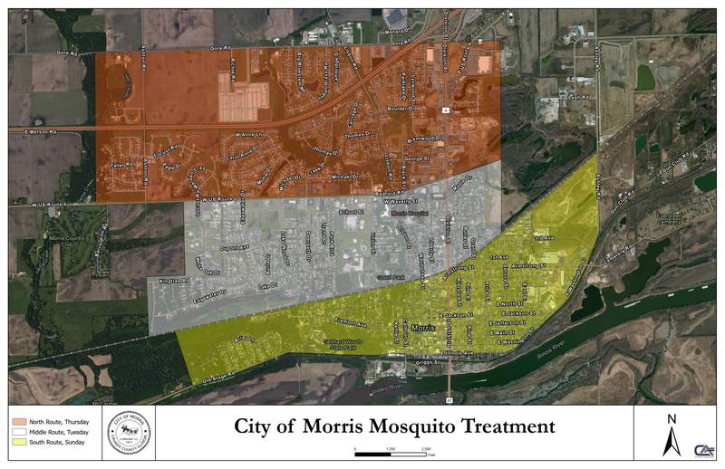 The map of the City of Morris' mosquito treatment plan.