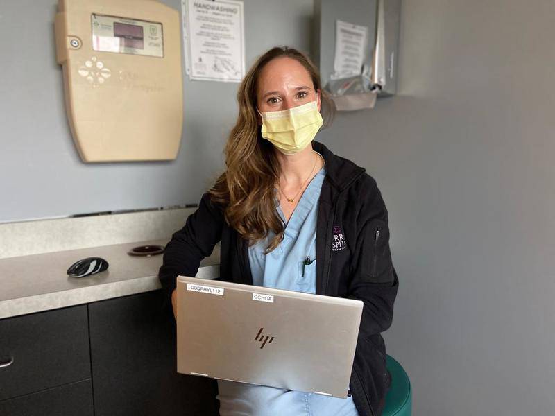 Pictured is Dr. Victoria Ochoa, obstetrician/gynecologist, in an exam room in the Morris Hospital obstetrics and gynecology specialists office. Morris Hospital & Healthcare Centers, a member of the Illinois Health and Hospital Association (IHA), is supporting a statewide public education campaign encouraging patients to move their health ahead.