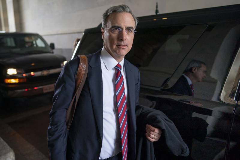 FILE - White House counsel Pat Cipollone departs the U.S. Capitol following defense arguments in the impeachment trial of President Donald Trump on charges of abuse of power and obstruction of Congress, in Washington, Saturday, Jan. 25, 2020. Cipollone, Donald Trump’s former White House counsel, has agreed to testify before the House committee investigating the Jan. 6 attack on the U.S. Capitol, according to a person briefed on the matter.  (AP Photo/J. Scott Applewhite, File)