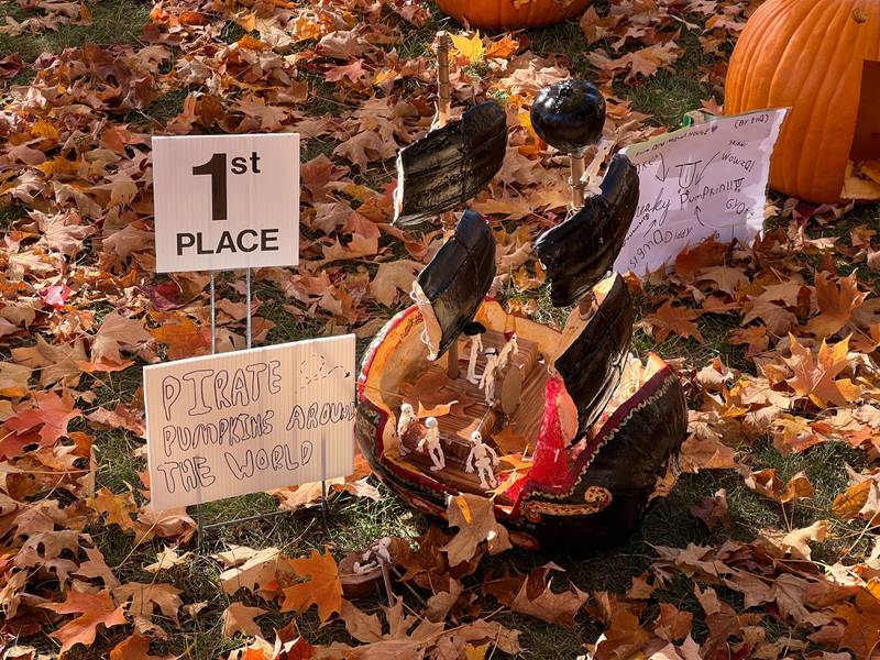 Louise Smith's pumpkin, seen here on Oct. 25, 2024, was awarded first place for the 12-17 year old carved pumpkin category in this year's Sycamore Pumpkin Festival pumpkin contest.