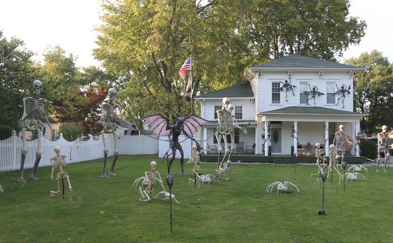 Large skeletons cover the lawn at this home in the 1300 block of Ottawa Avenue on Thursday, Oct. 12, 2023 in Ottawa.