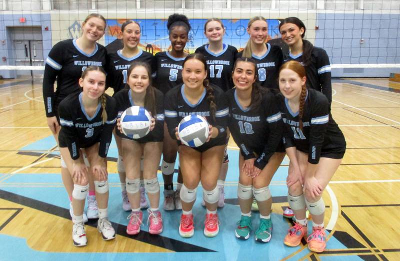 Willowbrook volleyball seniors  (front row, from left):   Sydney Brown, Giada Crocetti, Lily Javier, Briana Dotson, Wendy Pollak, (back row) Riley Coulter, Olivia Pollak, Ellie Branch, Kira Rhyce, Anna Marinier and Hannah Kenny