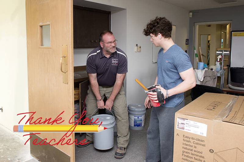 Whiteside Area Career Center building trades teacher Matthew Hicks works with students on several projects around the area, including the renovation of the kitchen and break room at the Regional Office of Education building in Sterling.