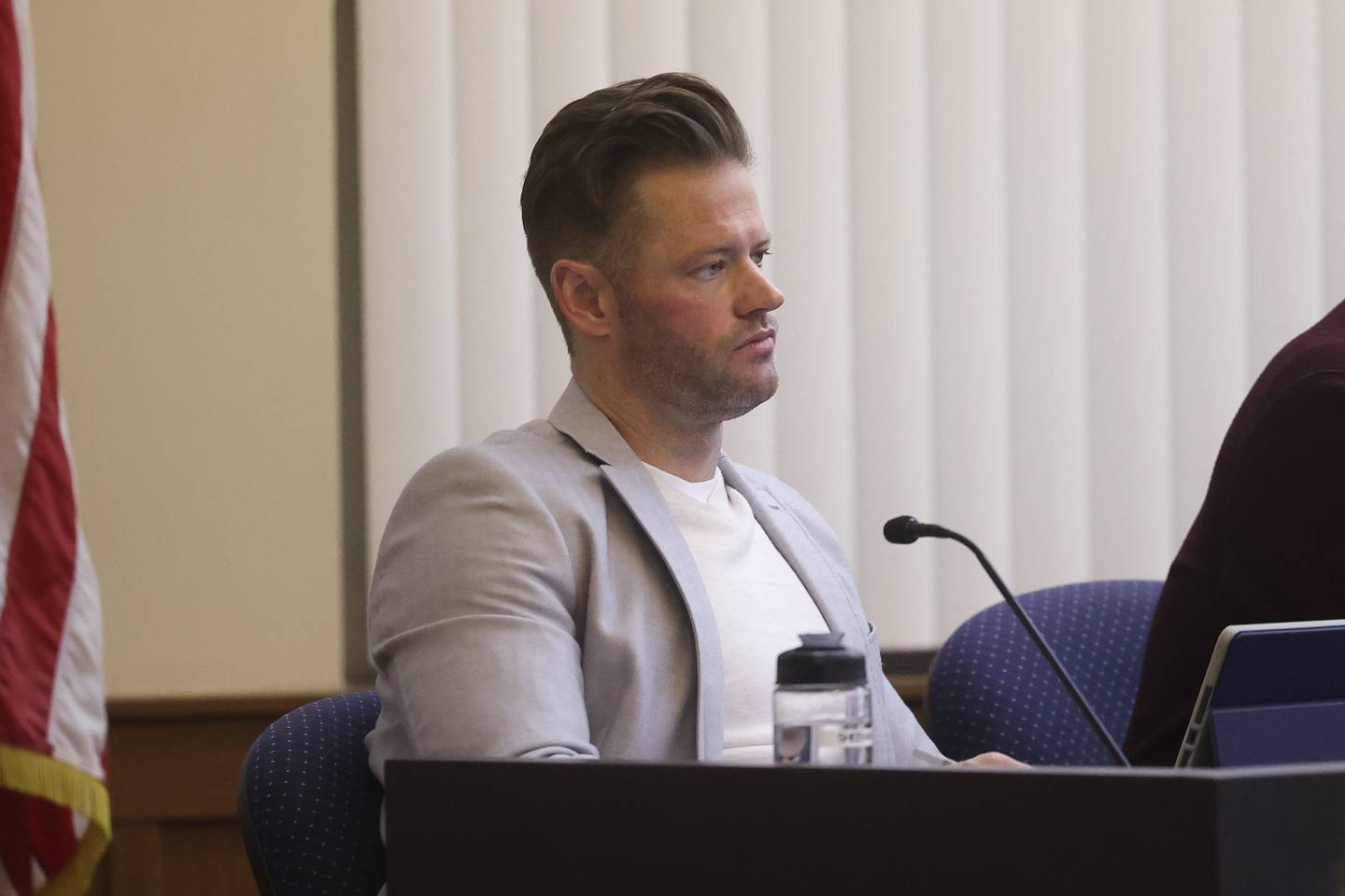 Alderman Patrick Sheehan, 1st Ward, listens to a speaker at the Lockport City Council meeting on Wednesday, Feb. 7th 2024 in Lockport.
