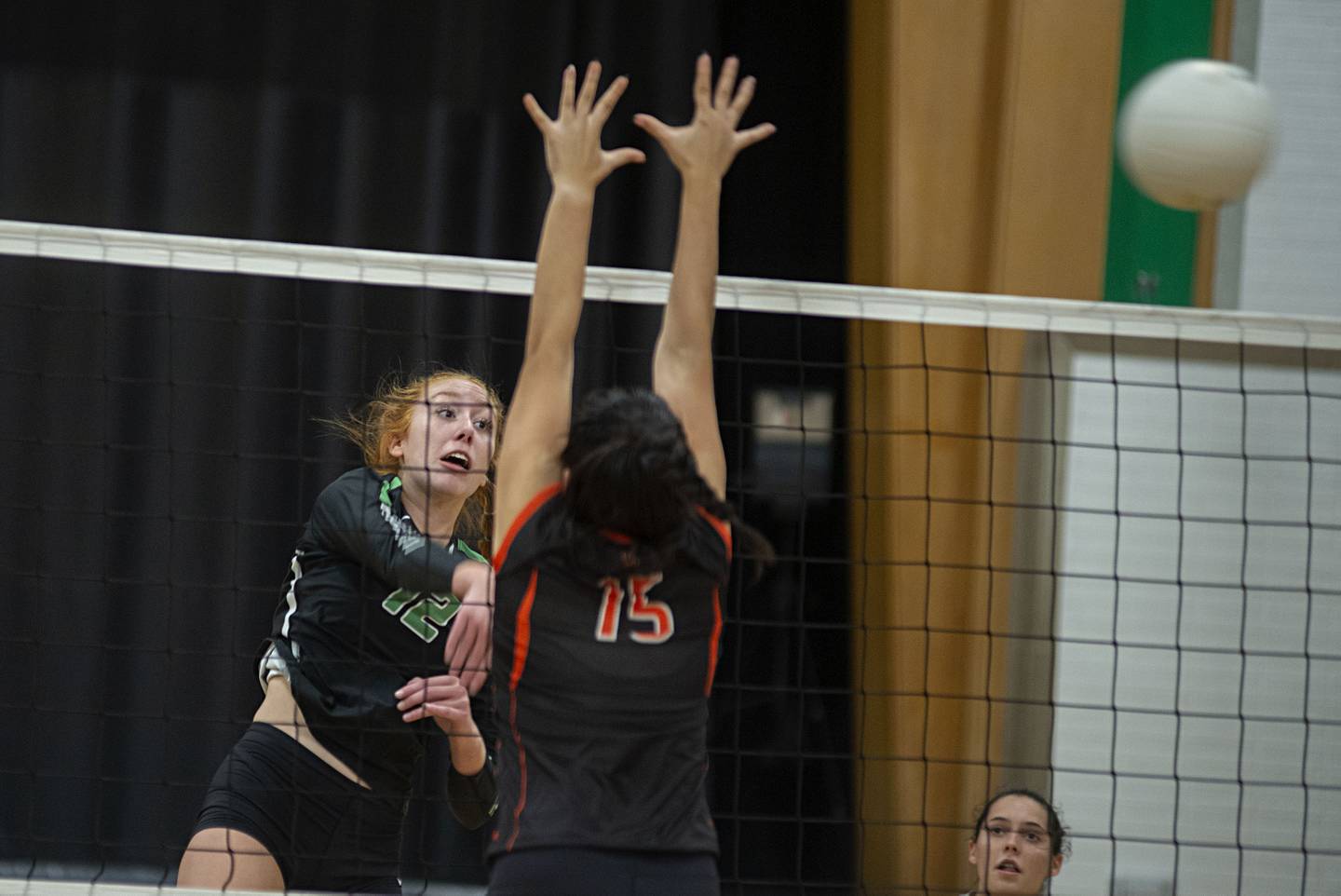 Rock Falls' Emily Lego plays the match winner in game one against Winnebago Tuesday, Sept. 27, 2022.
