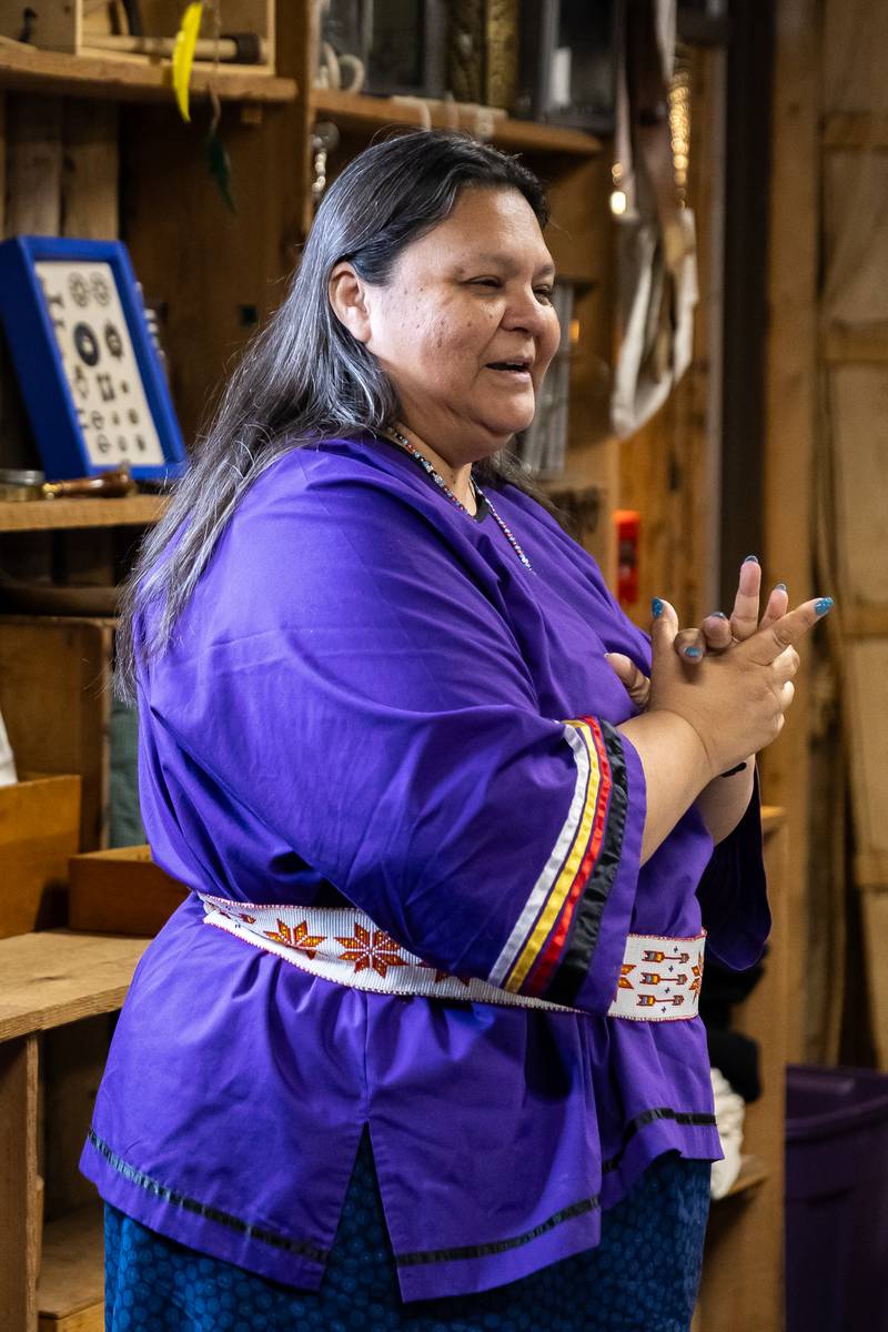 Award-winning Ojibwa author Kim Sigafus explores the impact of the Declaration of Independence on Native people during the We, the Native People presentation at the Isle a la Cache Museum in Romeoville on March 14, 2026.