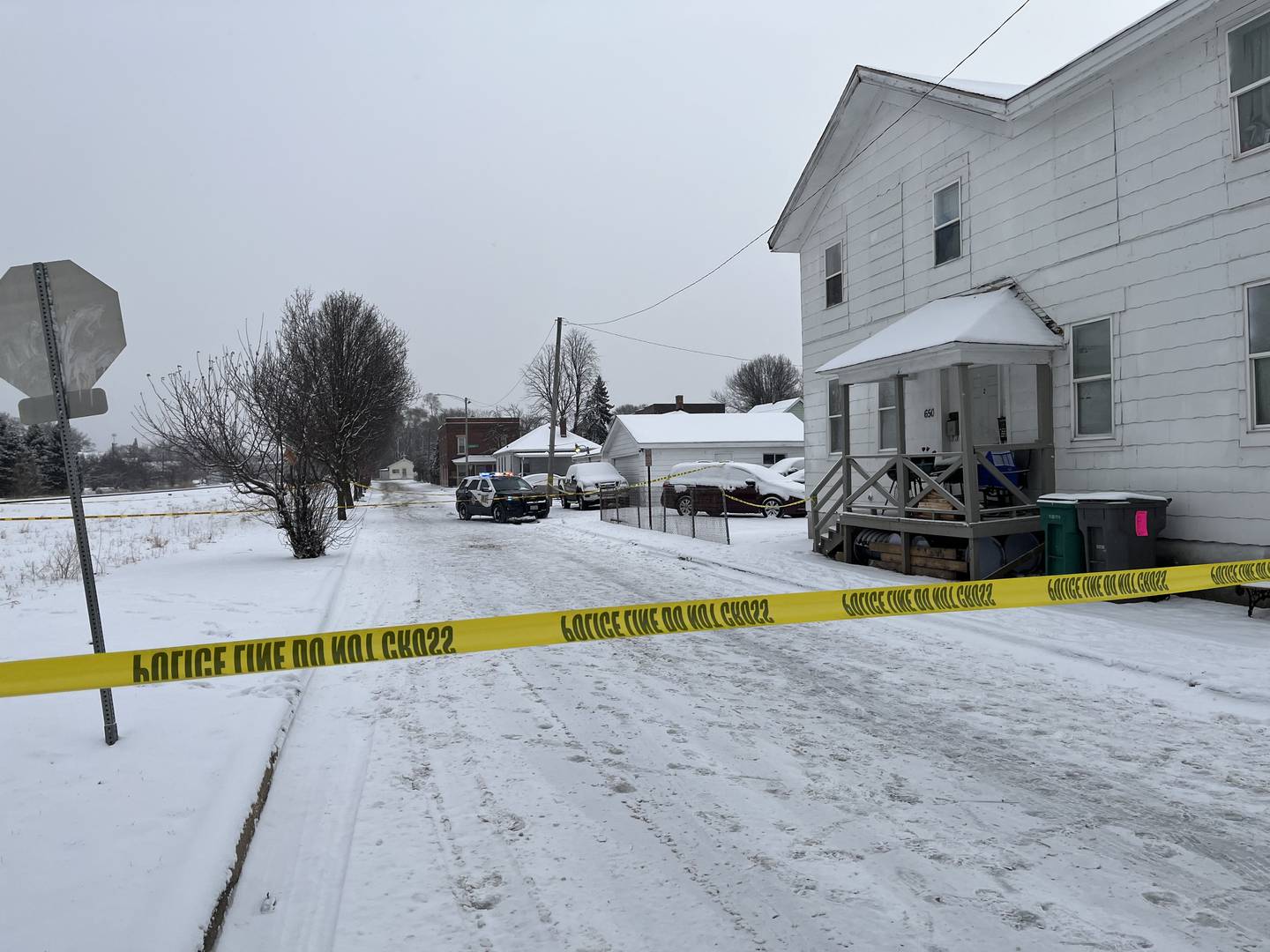 A Joliet Police Department squad vehicle on Sunday, Jan. 25, 2026, in the 700 block of Garnsey Avenue in Joliet in response to a homicide investigation.