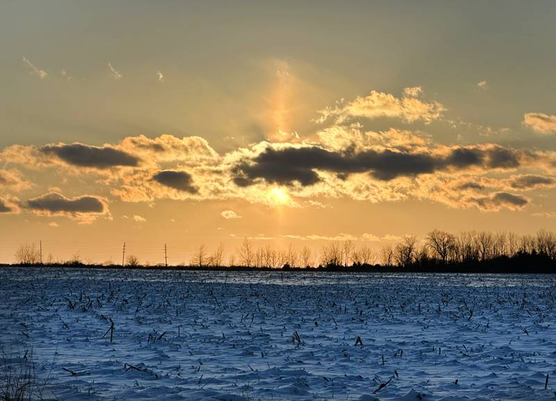 A sundog appears above the snow over Starved Rock State Park on Monday, Nov. 27, 2023 near Utica.