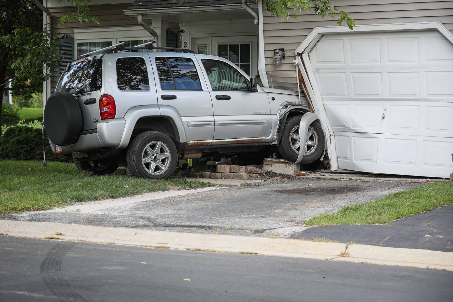 A car crashed into a garage Sept. 6, 2025 in Woodstock.