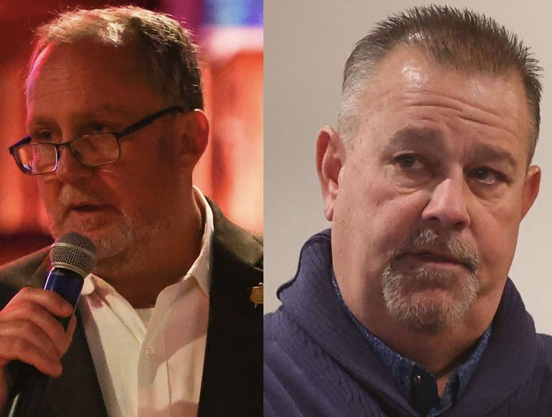 Will County Sheriff's Deputy Jim Reilly (left) and Will County Sheriff Mike Kelley both believe they will win the Nov. 8, 2022 election for Will County sheriff after remaining votes are counted after Election Day.
