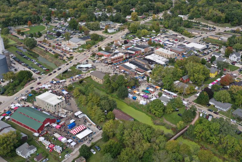 An aerial view of the 53rd annual Burgoo on Sunday, Oct. 8, 2023 downtown Utica.