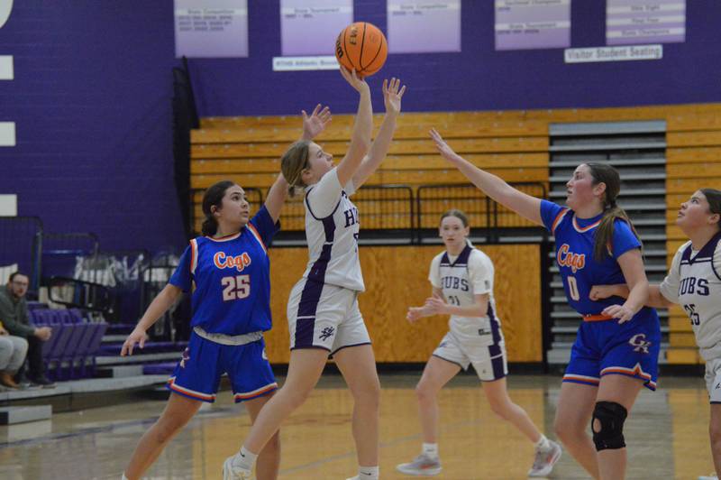 Rochelle's Tess Kissack scores during a freshman girls basketball game with Genoa-Kingston. Rochelle won 49-34.