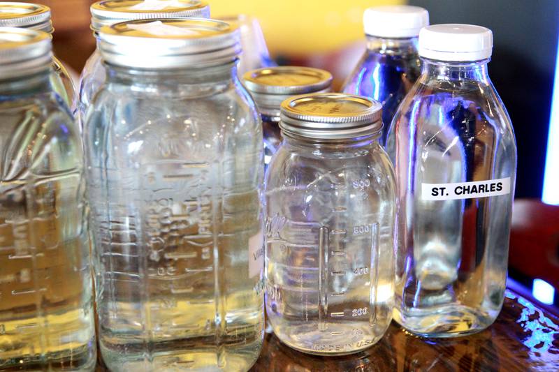 The water sample from St. Charles ready to be judged in a blind taste test on Thursday, Dec. 19, 2024 during the annual Kane County Water Association's annual water tasting contest at Global Brew in St. Charles.